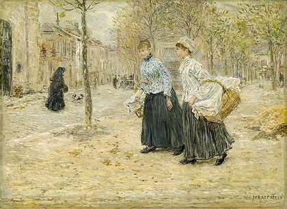 让-弗朗索瓦·拉法埃利（Jean-François Raffaëlli）的《两个洗衣妇穿越巴黎一个小公园》