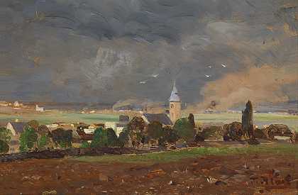 蒂娜·布劳的《暴风雨前的村庄风景》