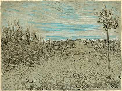 文森特·梵高（Vincent van Gogh）的《与一个在中间地带工作的女人的小屋》