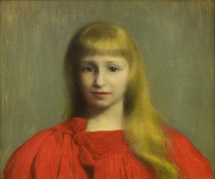 Józef Pankiewicz的《红色连衣裙的小女孩》