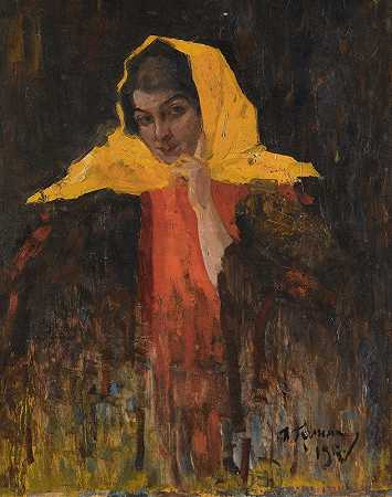 伊利亚·阿布拉莫维奇·格林曼《披着黄色披肩的女士肖像》