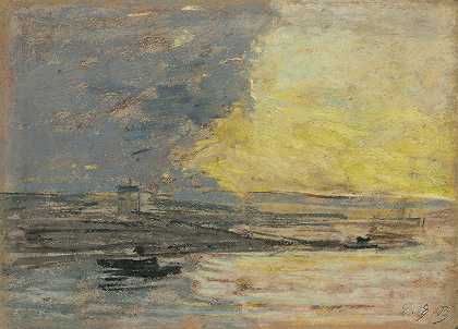 “海滨，Honfleur港”，作者：Eugène Boudin