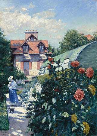 古斯塔夫·凯列博特的《大丽花，小根尼维尔的花园》