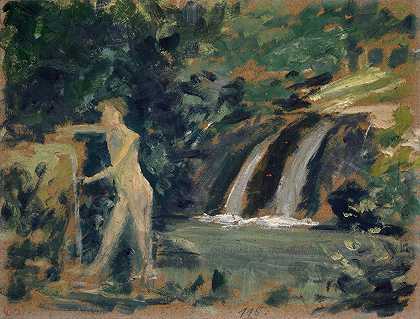 恩斯特·席斯的《在森林里的河里洗澡的男孩》