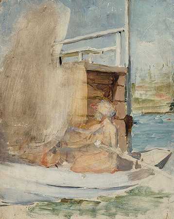 阿尔伯特·埃德尔费尔特（Albert Edelfelt）的《码头上的一个女人在船上》