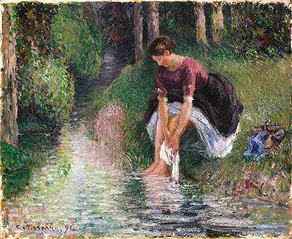 卡米尔·皮萨罗的《在小溪里洗脚的女人》
