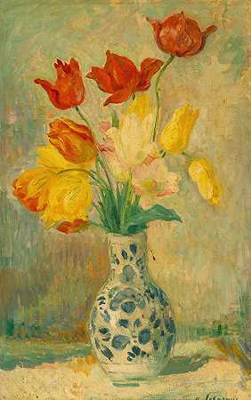 “Delftware花瓶中的郁金香”亨利·勒巴斯克