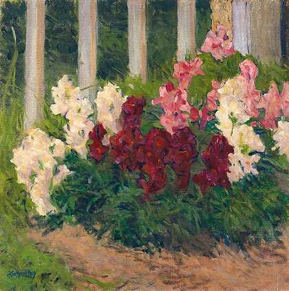 科洛曼·莫瑟的《花园围栏前的花朵》