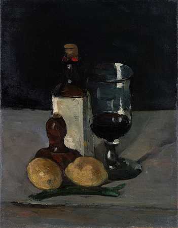 保罗·塞尚的《瓶子、玻璃和柠檬的静物》