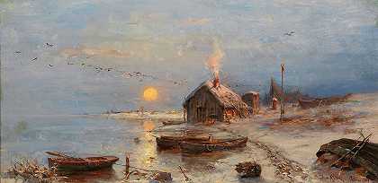 Julius Sergius Klever的《波罗的海海岸的一个渔村》