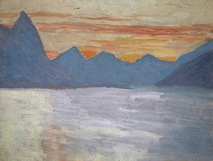 恩斯特·席斯《日出前卢加诺湖向波列扎山脉的景色》