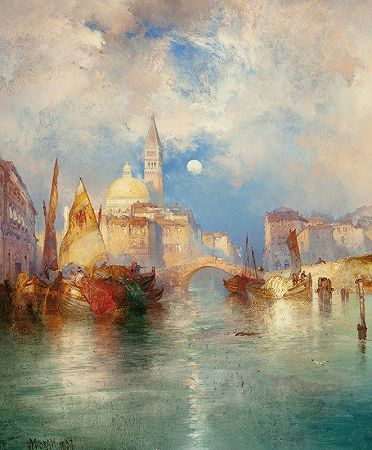 托马斯·莫兰（Thomas Moran）的《威尼斯奇奥吉亚月光》（Moonrise，Chioggia，Venice）