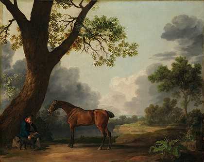 乔治·斯塔布斯的《多塞特公爵的猎人与新郎和狗》