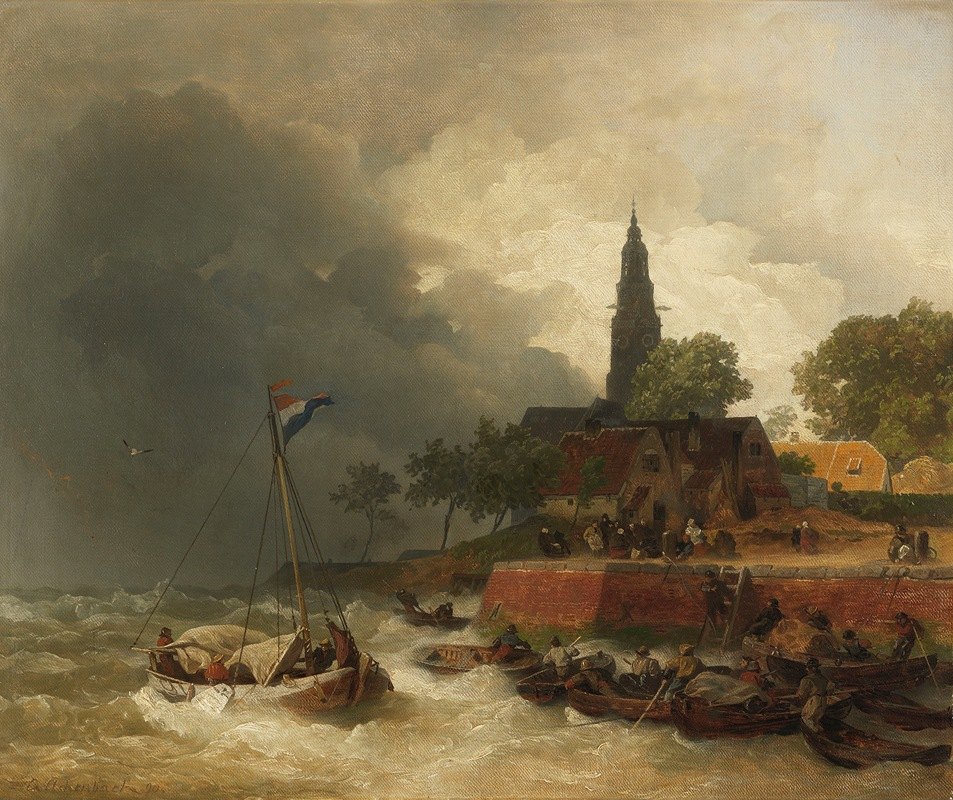 Andreas Achenbach的《Sturm的荷兰港》