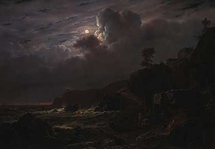 《瑞典库伦之景》。走私者将货物藏在岩石中。路易·古利特的《月光》