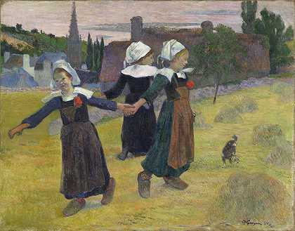 保罗·高更（Paul Gauguin）的《布雷顿女孩跳舞》（Breton Girls Dancing，Pont Aven）