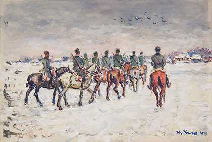 伊万·伊万内克的《轻骑小队接近村庄》
