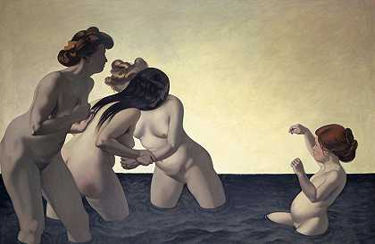 《三个女人和一个小女孩在水里玩耍》（Félix Vallotton）