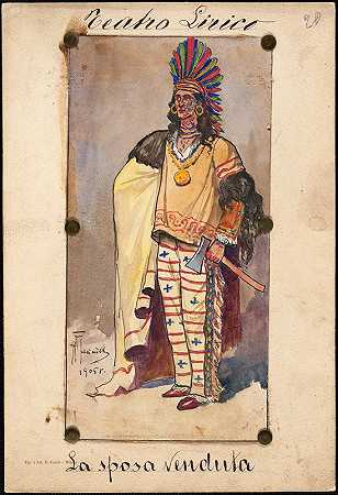 W.Fasienski的《四分之三的侧影》中一个穿着部落服装的男人