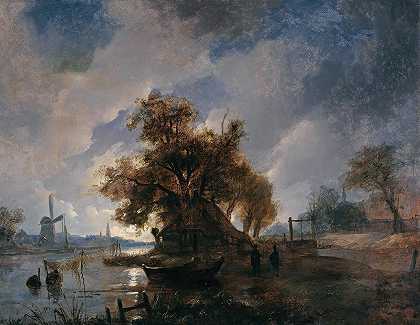 《荷兰河流风景》，作者：雷米吉乌斯·阿德里安斯·范·哈南