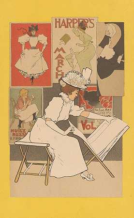 Armand Rassenfosse的《坐着的女人在印花架上看印花》