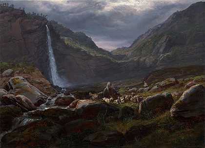 约翰·克里斯蒂安·达尔的《挪威莱斯特峡湾女性瀑布》