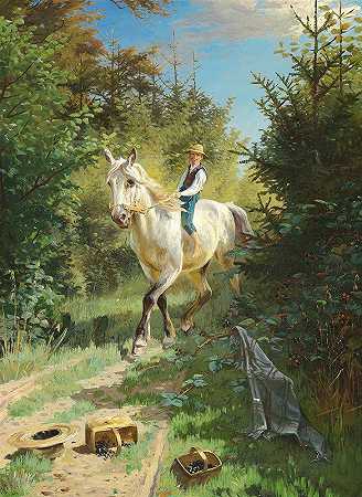 阿道夫·麦克普朗的《森林里骑着白马的男孩》
