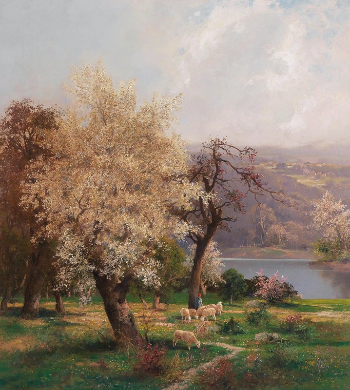 阿道夫·考夫曼的《春天的湖景》
