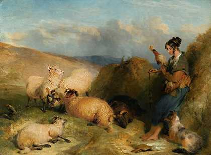 埃德温·亨利·兰瑟爵士的《Lassie Herding Sheep》