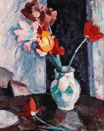 塞缪尔·约翰·佩普洛的《白色花瓶里的郁金香》