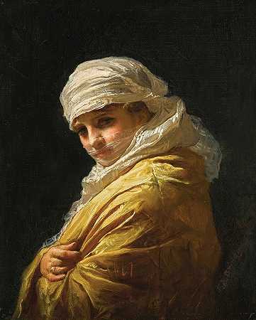 弗雷德里克·阿瑟·布里奇曼《戴白头巾的年轻女人》