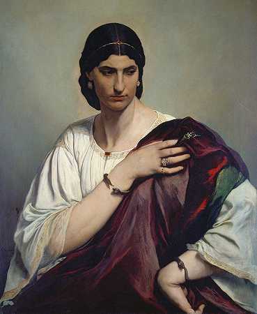 “卢克雷齐亚·博尔吉亚（Lucrezia Borgia），安塞尔姆·费尔巴赫（Anselm Feuerbach）的《一名身穿白色束腰长袍和红色长袍的罗马女性肖像》