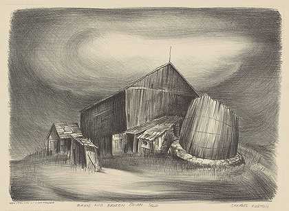 查尔斯·亨利·阿尔斯顿的《谷仓和破碎的筒仓》