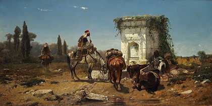 阿道夫·施雷耶《阿拉伯人在大理石喷泉旁休息》