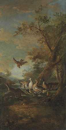 乔瓦尼·克里维利（Giovanni Crivelli）的《风景中的猛禽、鸭子和鸭子》