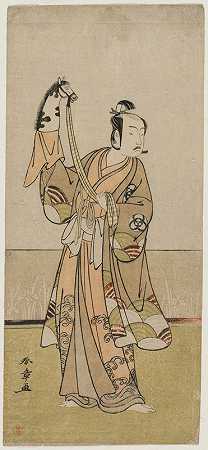 Katsukawa Shunshō的《Bando Hikosaburo III手捧泡芙》