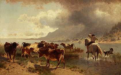 康拉德·Bühlmayer的《湖岸上的牛群》