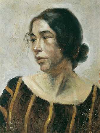 欧内斯汀·冯·海滕布伦纳（Ernestine von Hüttenbrenner）的《穿条纹连衣裙的女士》