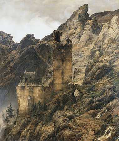 卡尔·弗里德里希·莱辛的《岩石风景，废墟峡谷》