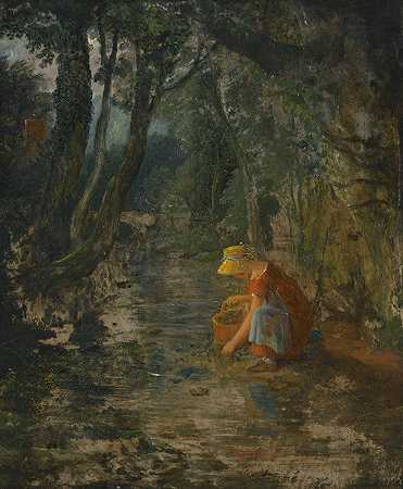 弗朗西斯·丹比（Francis Danby）的《一个女孩在树林中的小溪边收集浆果》