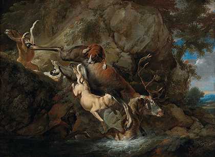 卡尔·博罗梅乌斯·安德烈亚斯·鲁瑟特的《狗攻击雄鹿》
