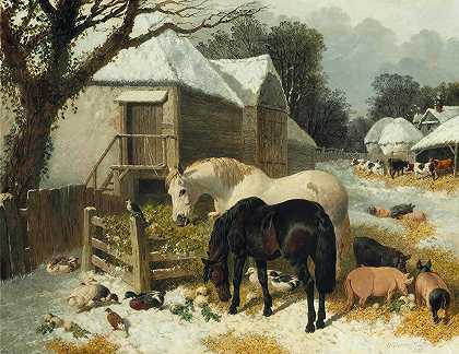 约翰·弗雷德里克·赫林（John Frederick Herring Jr.）的《老农庄》（The Old Farmstead），冬季。