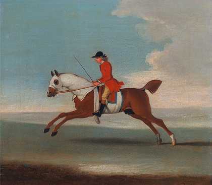 詹姆斯·西摩（James Seymour）的《马的四幅肖像之一，栗子赛马场》（由身穿红色外套的教练操练）