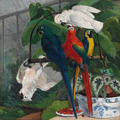 Filippo Palizzi的《热带温室里的鹦鹉》