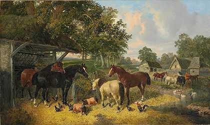 约翰·弗雷德里克·赫林（John Frederick Herring Jr.）的《农场里的马、猪和鸡》。