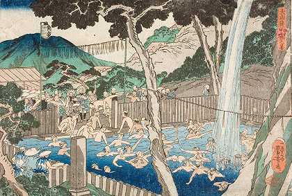 Utagawa Kuniyoshi的《山上的Rōben瀑布》