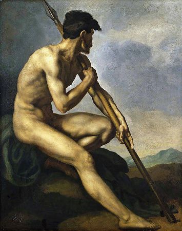 Théodore Géricault的《手持长矛的裸体战士》