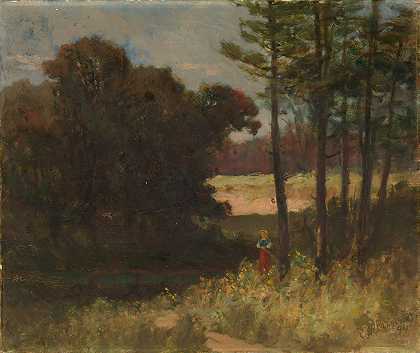 爱德华·米切尔·班尼斯特的《无题（树木和女人的风景）》