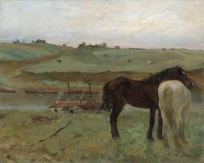 埃德加·德加的《草地上的马》