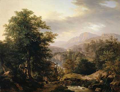 沃尔夫冈·亚当·特普费尔（Wolfgang Adam Töpffer）的《Staffage人物和溪流的山地风景》